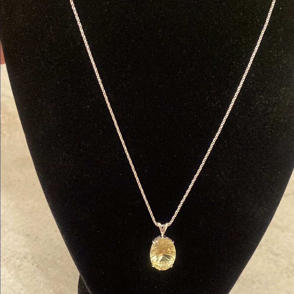 Vintage oval cut Lemon Quartz 925 pendant with 925 italian silver chain